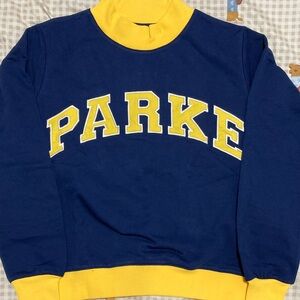 Parke Women’s Crewneck Sweater in Navy and Gold Mockneck